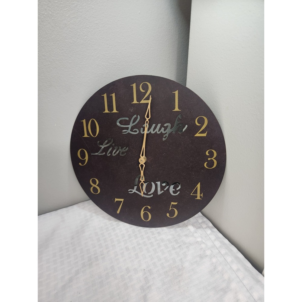 Live Laugh Love Wall Clock Dark Brown Gold Numbers Rustic Farmhouse Decor